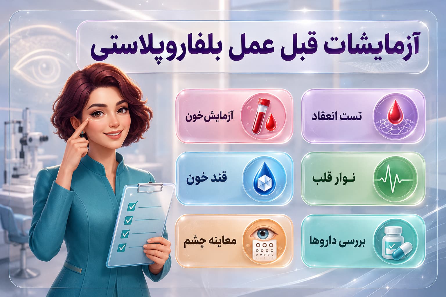 آزمایشات قبل عمل بلفاروپلاستی + اقدامات قبل از عمل پلک