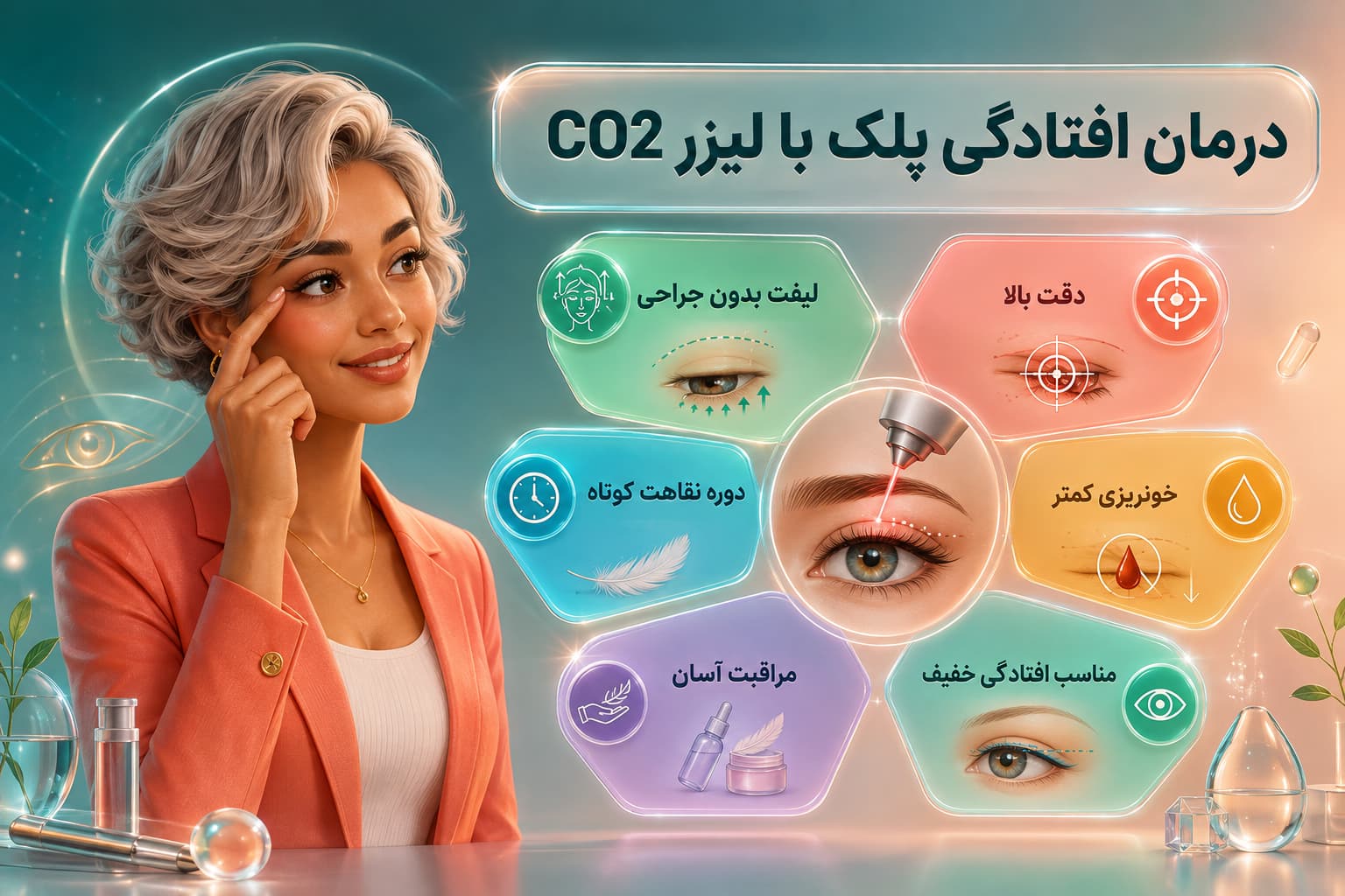 درمان افتادگی پلک با لیزر CO2 بدون جراحی + هزینه