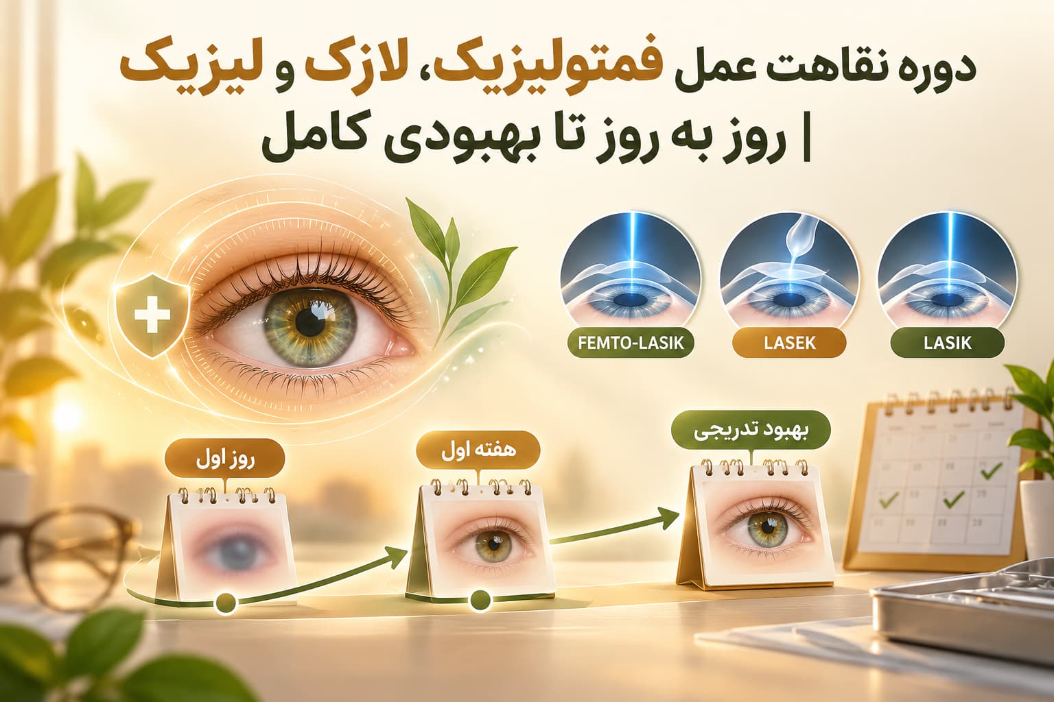 دوره نقاهت عمل فمتولیزیک، لازک و لیزیک روز به روز تا بهبودی کامل